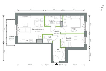 Rzut - Mieszkanie na sprzedaż 3 pokoje o powierzchni 55,82 m² - numer 3/B/4/87 w Oliwska Vita