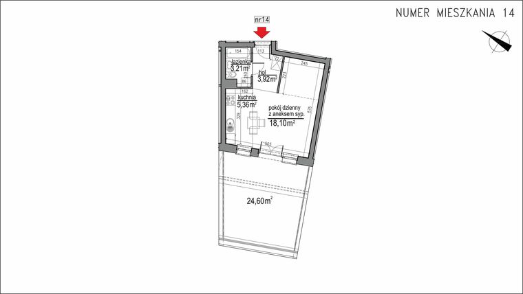 Rzut - Mieszkanie na sprzedaż 1 pokój o powierzchni 30,59 m² - numer 3m.14 w Osiedle Rytm etap 2