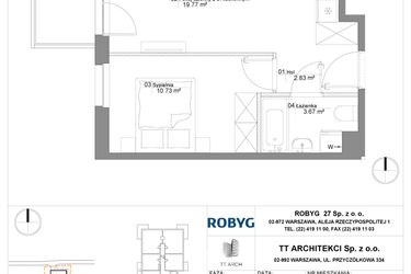 Rzut - Mieszkanie na sprzedaż 2 pokoje o powierzchni 36,96 m² - numer SU3/B/3/5 w Sady Ursynów III