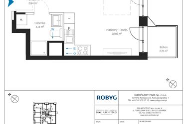 Rzut - Mieszkanie na sprzedaż 1 pokój o powierzchni 26,82 m² - numer A1/4M07 w Sky Point - Apartamenty Inwestycyjne