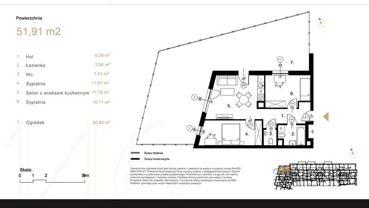 Rzut - Mieszkanie na sprzedaż 3 pokoje o powierzchni 51,91 m² - numer K1.01 w Korkowa 146
