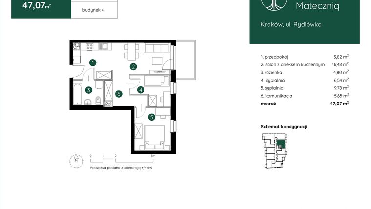 Rzut - Mieszkanie na sprzedaż 3 pokoje o powierzchni 47,07 m² - numer 4.A.3.10 w Murapol Mateczniq
