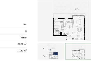 Rzut - Mieszkanie na sprzedaż 3 pokoje o powierzchni 76,2 m² - numer 6C0003 w Jaśminowy Mokotów etap VI