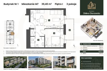 Rzut - Mieszkanie na sprzedaż 2 pokoje o powierzchni 39,4 m² - numer B1.M7 w Osiedle Zielona Chorzowska