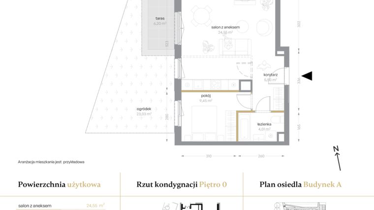Rzut - Mieszkanie na sprzedaż 2 pokoje o powierzchni 43,51 m² - numer A/02 w Królowej Jadwigi