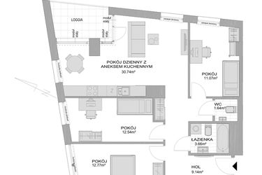 Rzut - Mieszkanie na sprzedaż 4 pokoje o powierzchni 84,81 m² - numer CP/R7/41 w Centralpark