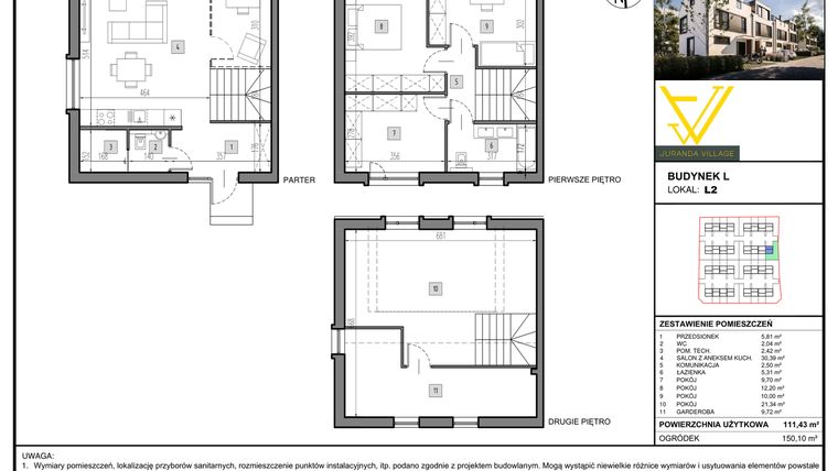 Rzut - Mieszkanie na sprzedaż 5 pokoi o powierzchni 111,43 m² - numer L2 w Juranda Village etap II