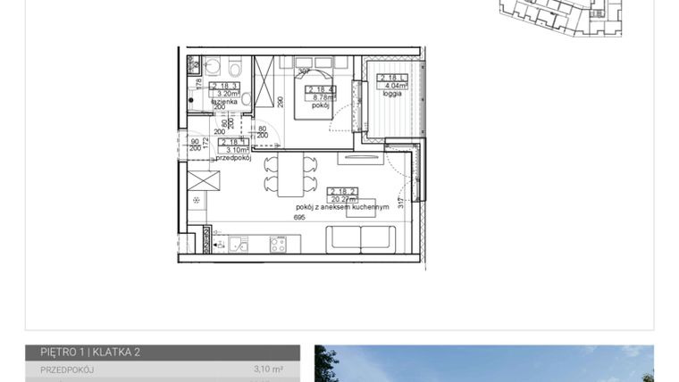 Rzut - Mieszkanie na sprzedaż 2 pokoje o powierzchni 35,35 m² - numer 49 w Wave etap II