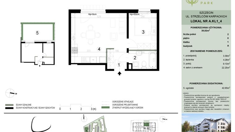 Rzut - Mieszkanie na sprzedaż 2 pokoje o powierzchni 39,02 m² - numer A.1.4 w Bukovo Park