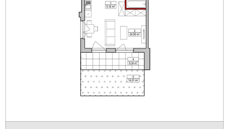 Rzut - Mieszkanie na sprzedaż 1 pokój o powierzchni 34,66 m² - numer D2.1.0.2 w Nowy Targówek VI