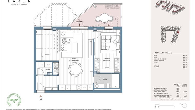 Rzut - Mieszkanie na sprzedaż 1 pokój o powierzchni 64,8 m² - numer LK34G w Lakun