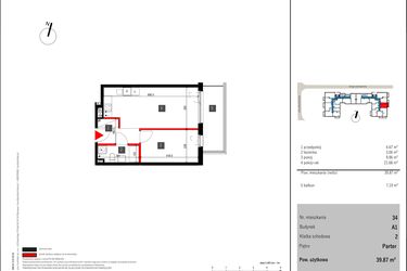 Rzut - Mieszkanie na sprzedaż 2 pokoje o powierzchni 39,87 m² - numer 34 w Mochtyńska 56