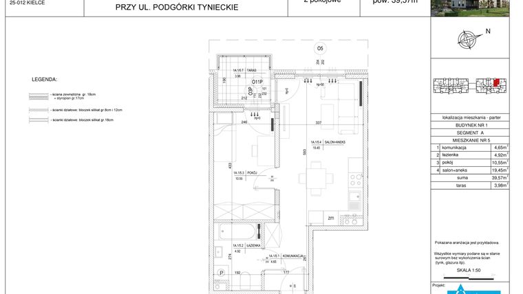 Rzut - Mieszkanie na sprzedaż 2 pokoje o powierzchni 39,57 m² - numer A5 w Podgórki Tynieckie