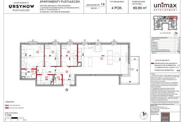 Rzut - Mieszkanie na sprzedaż 4 pokoje o powierzchni 89,89 m² - numer M14 w Apartamenty Pustułeczki