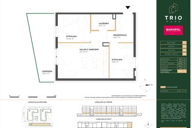 Rzut - Mieszkanie na sprzedaż 3 pokoje o powierzchni 54,47 m² - numer C011 w Trio Park bud. C