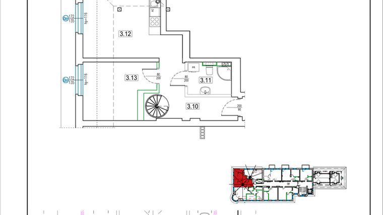 Rzut - Mieszkanie na sprzedaż 3 pokoje o powierzchni 56,11 m² - numer 25 w Kamienica 62