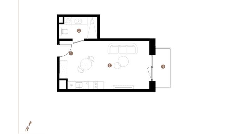 Rzut - Mieszkanie na sprzedaż 1 pokój o powierzchni 30,84 m² - numer A1.1.11 w Apartamenty Grundmanna