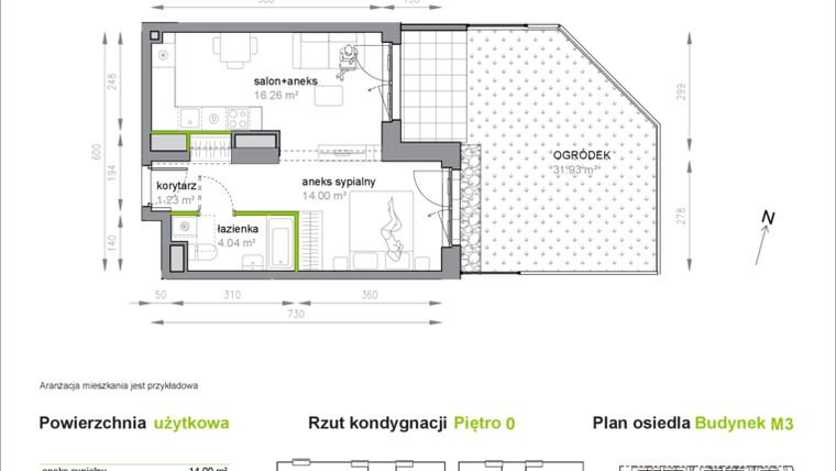 Rzut - Mieszkanie na sprzedaż 1 pokój o powierzchni 35,53 m² - numer M3/1/0/1 w Przy Parku Vita