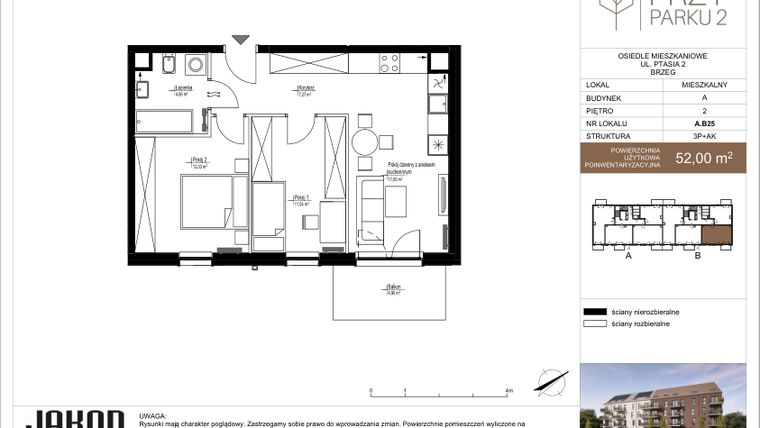 Rzut - Mieszkanie na sprzedaż 3 pokoje o powierzchni 52 m² - numer A.B25 w Przy Parku 2