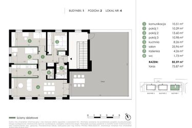 Rzut - Mieszkanie na sprzedaż 4 pokoje o powierzchni 85,59 m² - numer 1.4. w Osiedle Kwiatowa