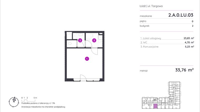 Rzut - Lokal użytkowy na sprzedaż 1 pokój o powierzchni 33,76 m² - numer 2.A.0.LU.03 w Murapol Forum