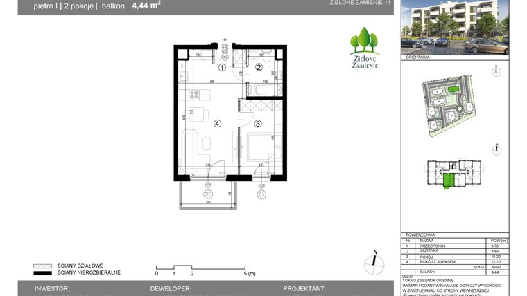 Rzut - Mieszkanie na sprzedaż 2 pokoje o powierzchni 39,92 m² - numer 1C.10 w Zielone Zamienie XI
