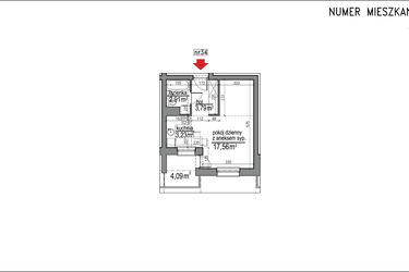 Rzut - Mieszkanie na sprzedaż 1 pokój o powierzchni 27,49 m² - numer 3m.34 w Osiedle Rytm etap 2