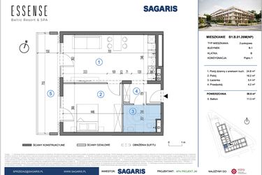 Rzut - Mieszkanie na sprzedaż 2 pokoje o powierzchni 50,6 m² - numer B1.B.01.26M(NP) w ESSENSE Baltic Resort&SPA 2