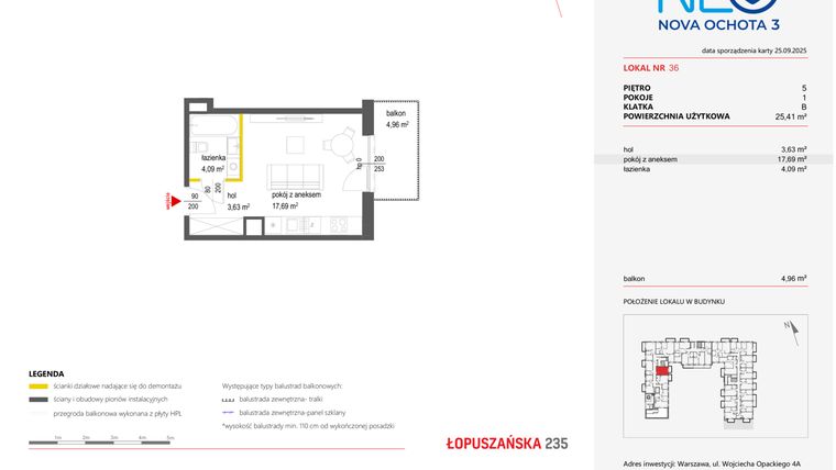 Rzut - Mieszkanie na sprzedaż 1 pokój o powierzchni 25,41 m² - numer 36 w Neo Nova Ochota 3