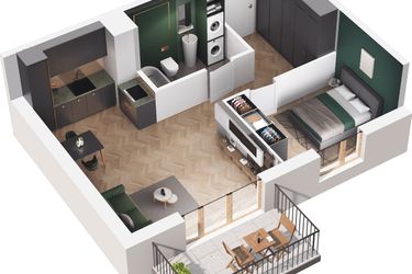 Rzut - Mieszkanie na sprzedaż 2 pokoje o powierzchni 44,95 m² - numer A3.103.M03 w Mieszkaj w mieście - Ogrody Glogera