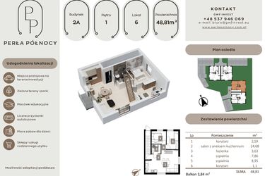 Rzut - Mieszkanie na sprzedaż 3 pokoje o powierzchni 48,81 m² - numer 6 w Perła Północy etap 1