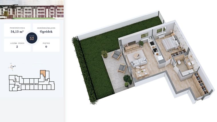 Rzut - Mieszkanie na sprzedaż 2 pokoje o powierzchni 54,13 m² - numer 52 w Apartamenty Home Premium etap 2