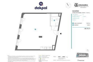 Rzut - Mieszkanie na sprzedaż 1 pokój o powierzchni 65,1 m² - numer 1.2.021 w Granaria