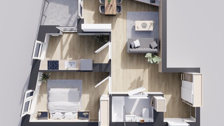 Rzut - Mieszkanie na sprzedaż 2 pokoje o powierzchni 51,58 m² - numer 23/33 w Odrzańskie Bulvary