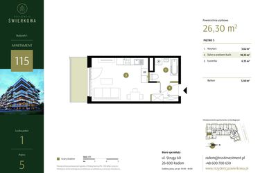 Rzut - Mieszkanie na sprzedaż 1 pokój o powierzchni 26,3 m² - numer 115 w Rezydencja Świerkowa