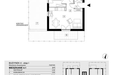 Rzut - Mieszkanie na sprzedaż 2 pokoje o powierzchni 43,42 m² - numer 4.1 w Jasieny