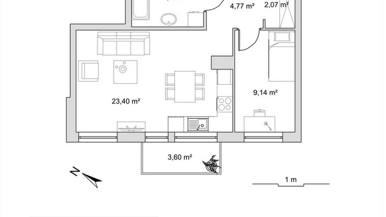 Rzut - Mieszkanie na sprzedaż 2 pokoje o powierzchni 45 m² - numer 6.23 w Vela Park bud. 6