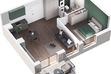 Rzut - Mieszkanie na sprzedaż 2 pokoje o powierzchni 45,13 m² - numer A3.101.M02 w Mieszkaj w mieście - Ogrody Glogera