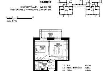Rzut - Mieszkanie na sprzedaż 2 pokoje o powierzchni 31,85 m² - numer C2-M45 w Stacja Łódź V – etap C2