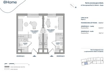 Rzut - Mieszkanie na sprzedaż 2 pokoje o powierzchni 43,25 m² - numer 26 w AtHome - Apartamenty inwestycyjne