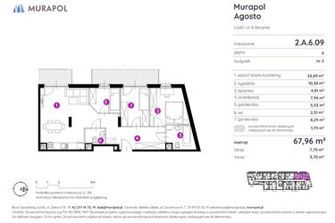 Rzut - Mieszkanie na sprzedaż 2 pokoje o powierzchni 67,68 m² - numer 2.A.6.09 w Murapol Agosto