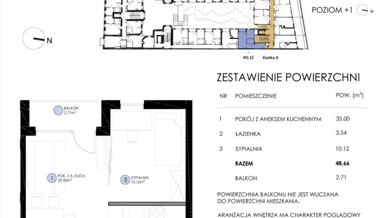 Rzut - Mieszkanie na sprzedaż 2 pokoje o powierzchni 48,66 m² - numer M 1.12 w Nawrot 34