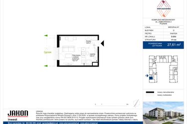 Rzut - Mieszkanie na sprzedaż 1 pokój o powierzchni 27,61 m² - numer D.E93 w Wieruszowska D