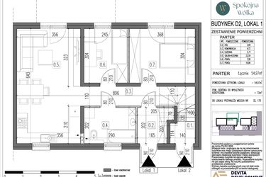 Rzut - Mieszkanie na sprzedaż 3 pokoje o powierzchni 54,97 m² - numer D2/1 w Spokojna Wólka etap IV