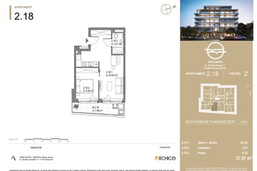 Rzut - Mieszkanie na sprzedaż 2 pokoje o powierzchni 37,91 m² - numer 2.18 w Splendit Świnoujście