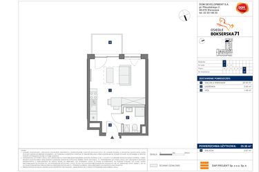 Rzut - Mieszkanie na sprzedaż 1 pokój o powierzchni 25,38 m² - numer D26 w Osiedle Bokserska 71 Etap 2 Faza 3