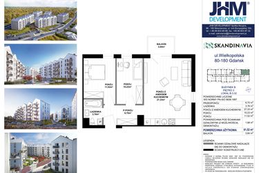 Rzut - Mieszkanie na sprzedaż 3 pokoje o powierzchni 61,52 m² - numer B.3.32 w Skandinavia