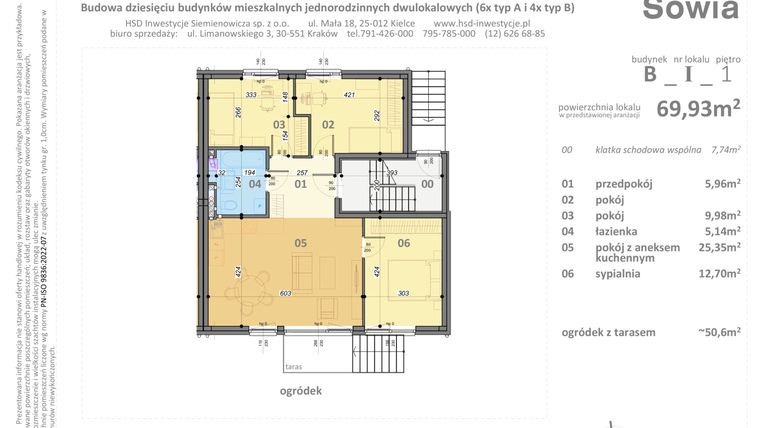 Rzut - Mieszkanie na sprzedaż 4 pokoje o powierzchni 69,93 m² - numer B1 w Sowia