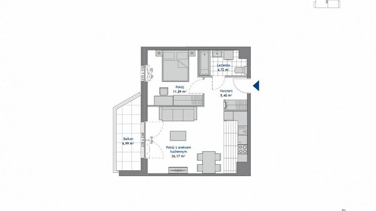Rzut - Mieszkanie na sprzedaż 2 pokoje o powierzchni 48,18 m² - numer 3.1 w SEAHall