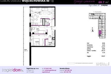 Rzut - Mieszkanie na sprzedaż 3 pokoje o powierzchni 60,7 m² - numer 18 w Wojciechowska Square